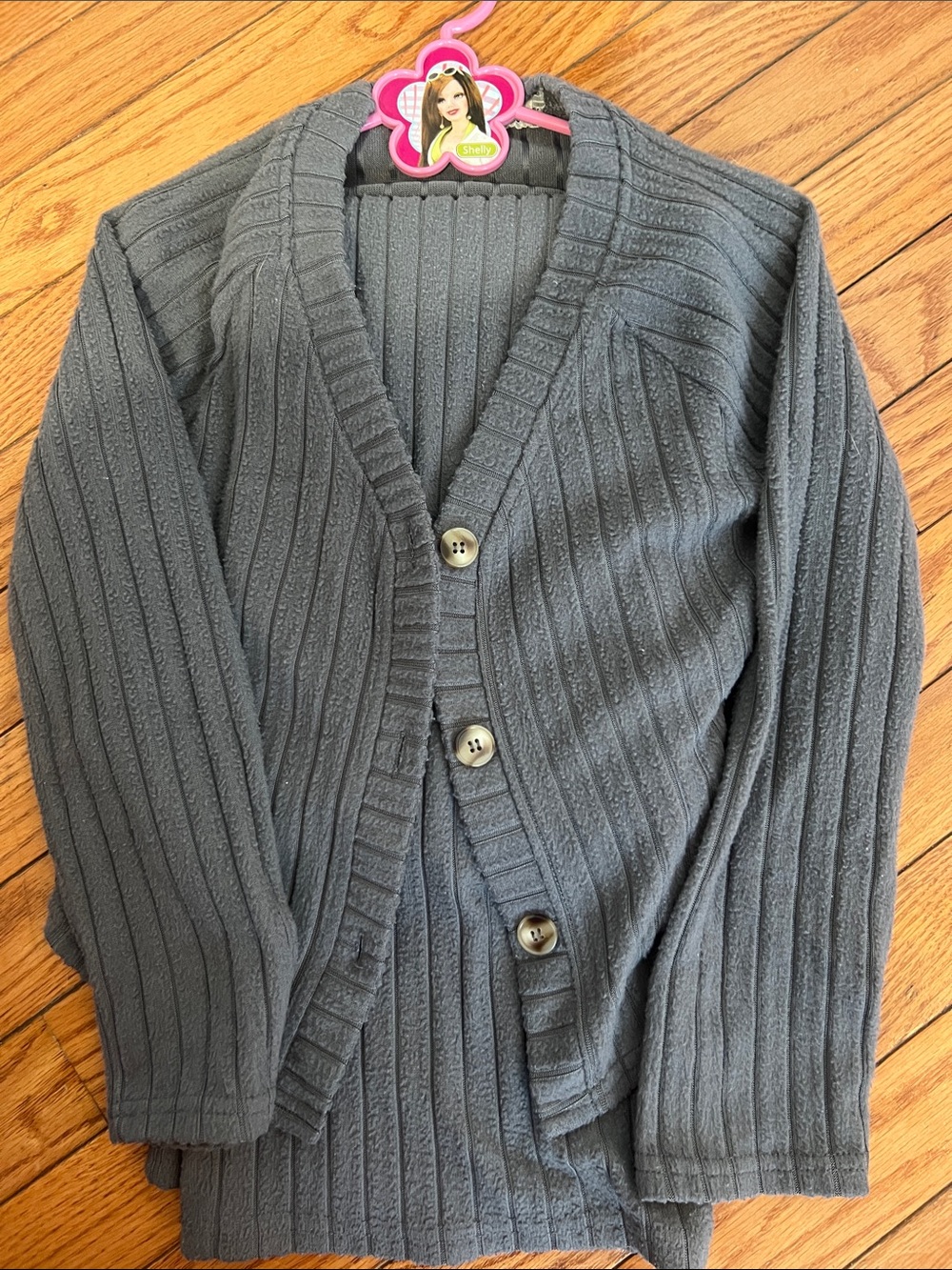 Gray Ribbed Button-Front Sweater Cardigan with pants